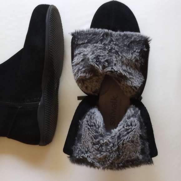 Softwalk Helena Faux Fur Suede Booties 7.5W Black Grey - Picture 2 of 9